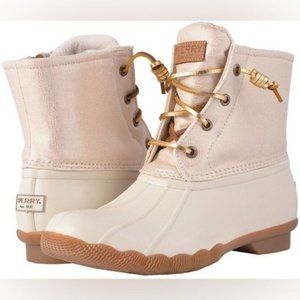 Sperry  Cream Saltwater Sparkle Duck Boot Size 8